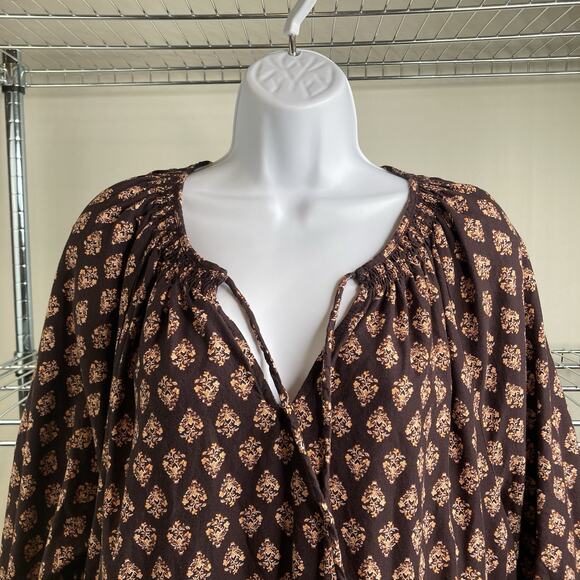Old Navy Women’s Brown Floral Boho Peasant Midi Dress Size L Hippie‎ Festival - Picture 6 of 9